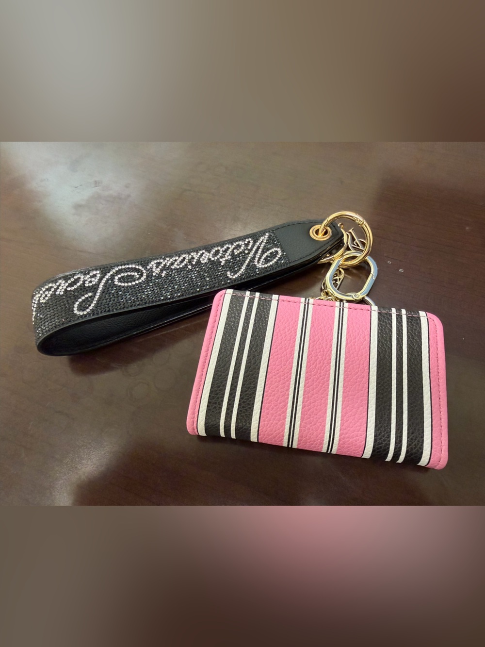 Victoria secret Pink & Black Striped Card Wallet with Rhinestone Wristlet